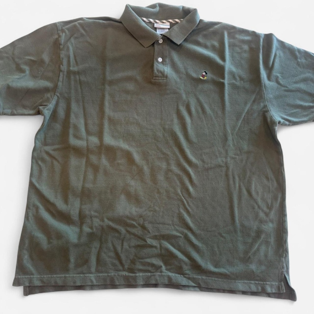 Vintage Disney Mickey Mouse Embroidered Polo Shirt Olive Green - Size XL